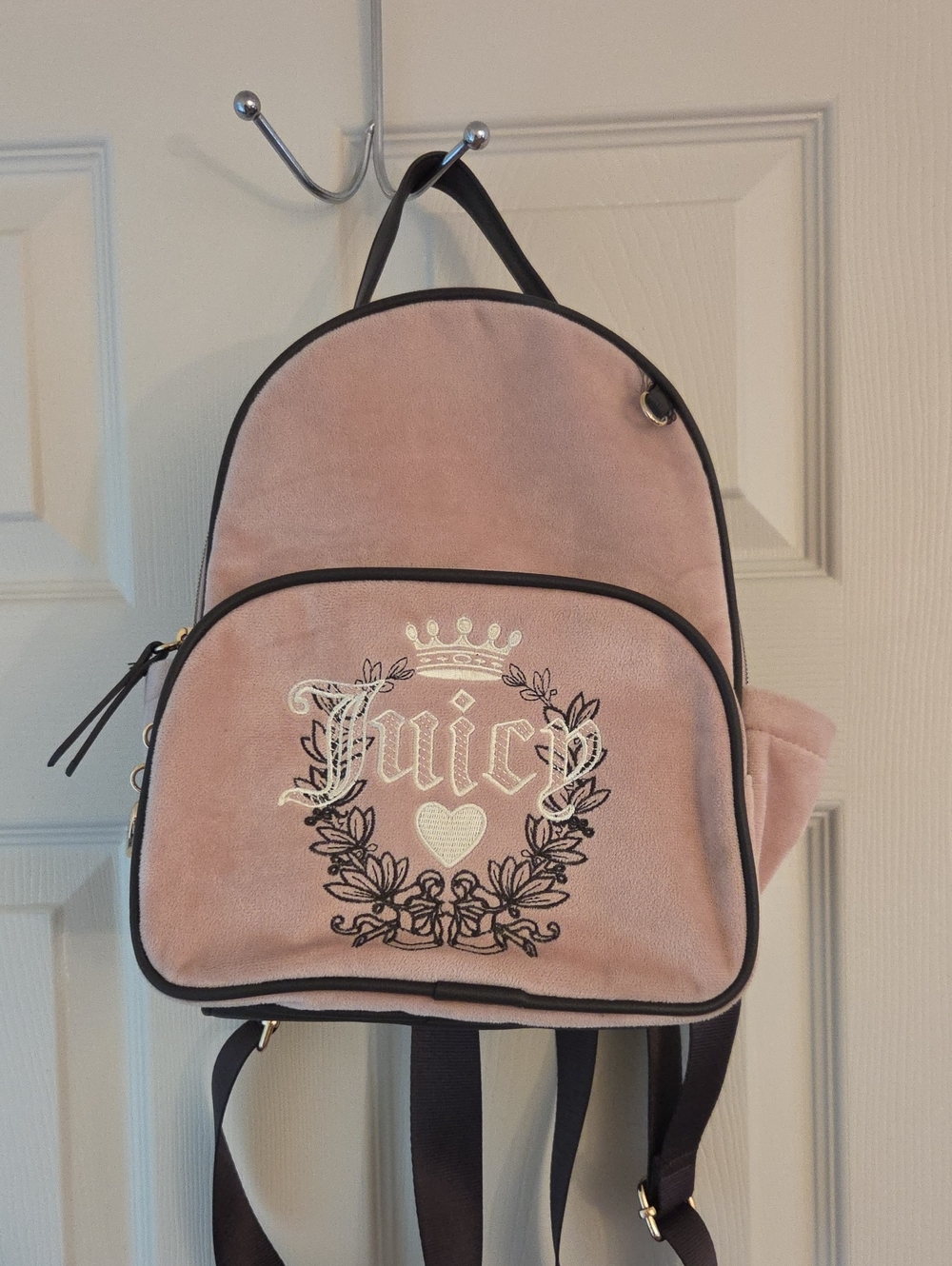 Juicy Couture Blush Pink Velvet Mini Backpack with Embroidered Crest